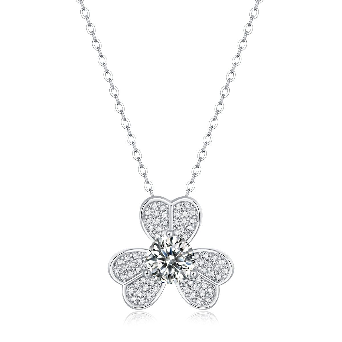 Golston™ 1ct Clover Mosan Diamond Necklace, 16-18inches Chain Adjustable*