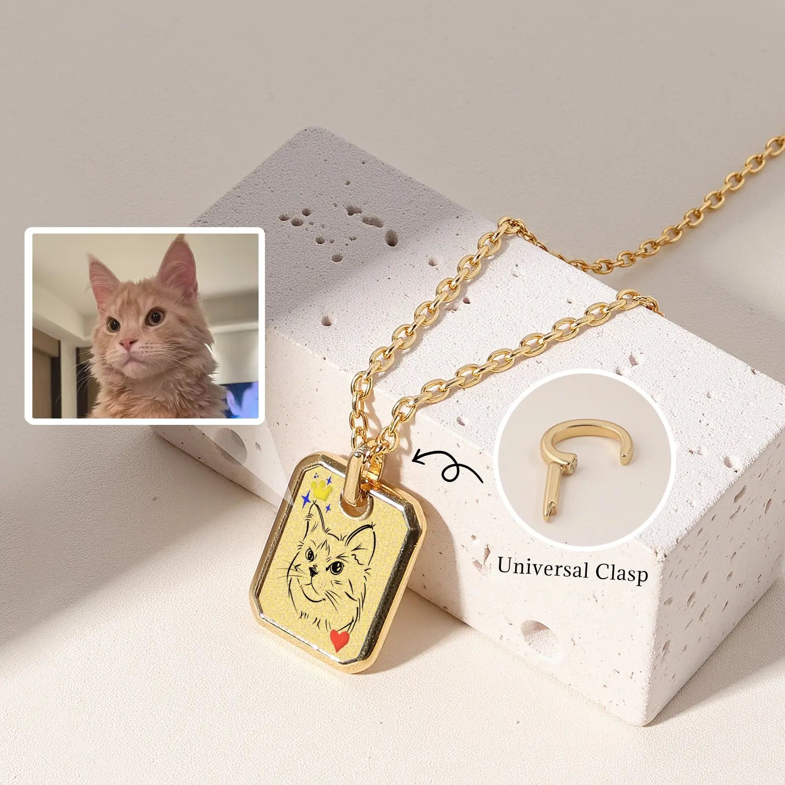 18k Gold Plated Sterling Sliver Custom Pet Portrait Pendant Necklace | Diamond Chain | Birthstone Charms