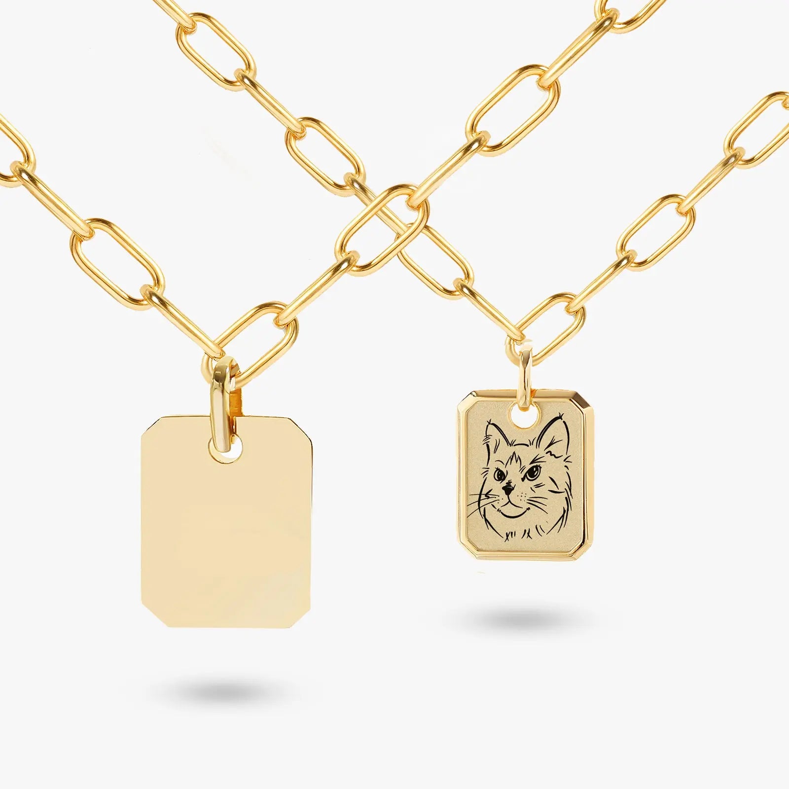 18k Gold Plated Sterling Sliver Custom Pet Portrait Pendant Necklace | Thick Chain | Birthstone Charms