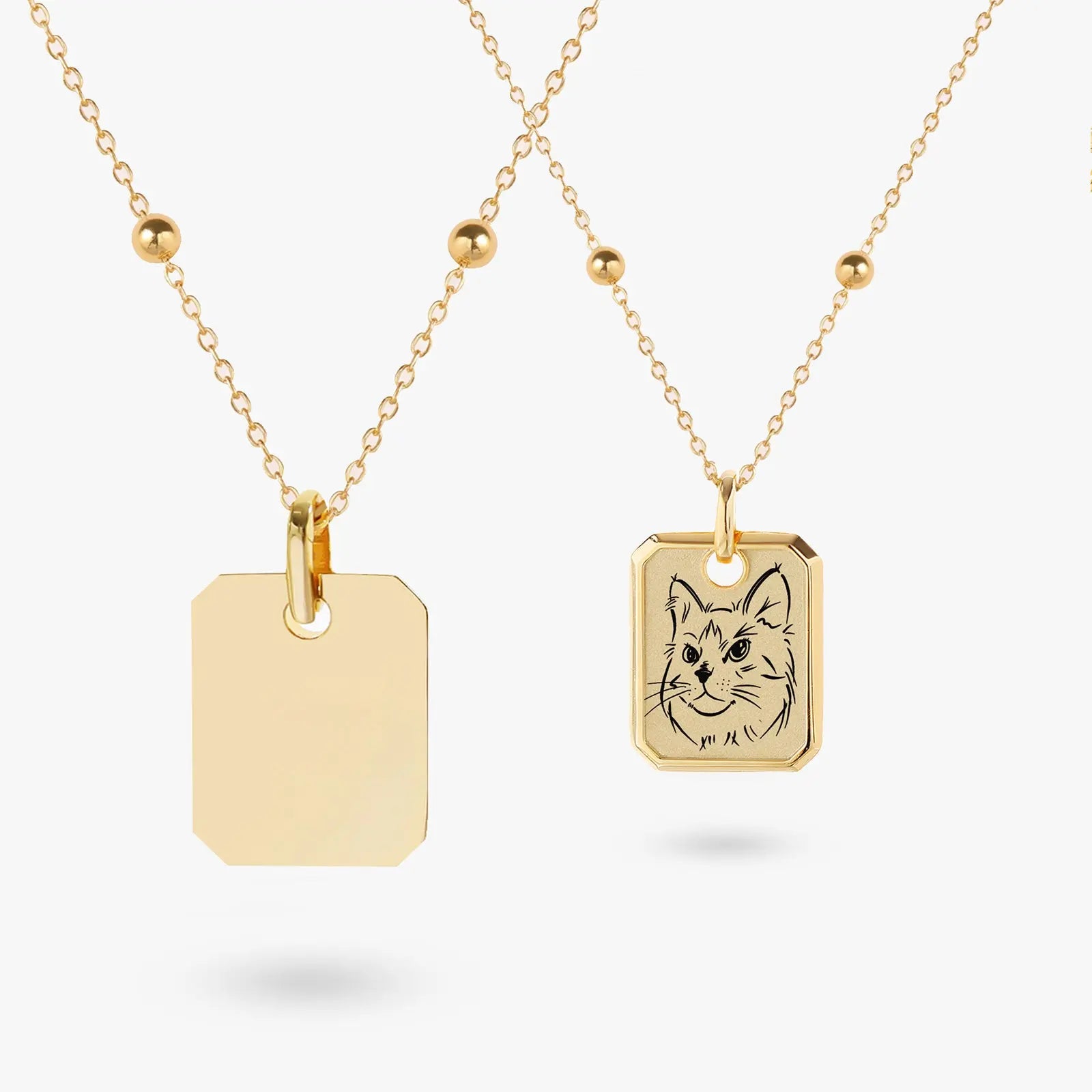 18k Gold Plated Sterling Sliver Custom Pet Portrait Pendant Necklace | Bobble Chain | Birthstone Charms