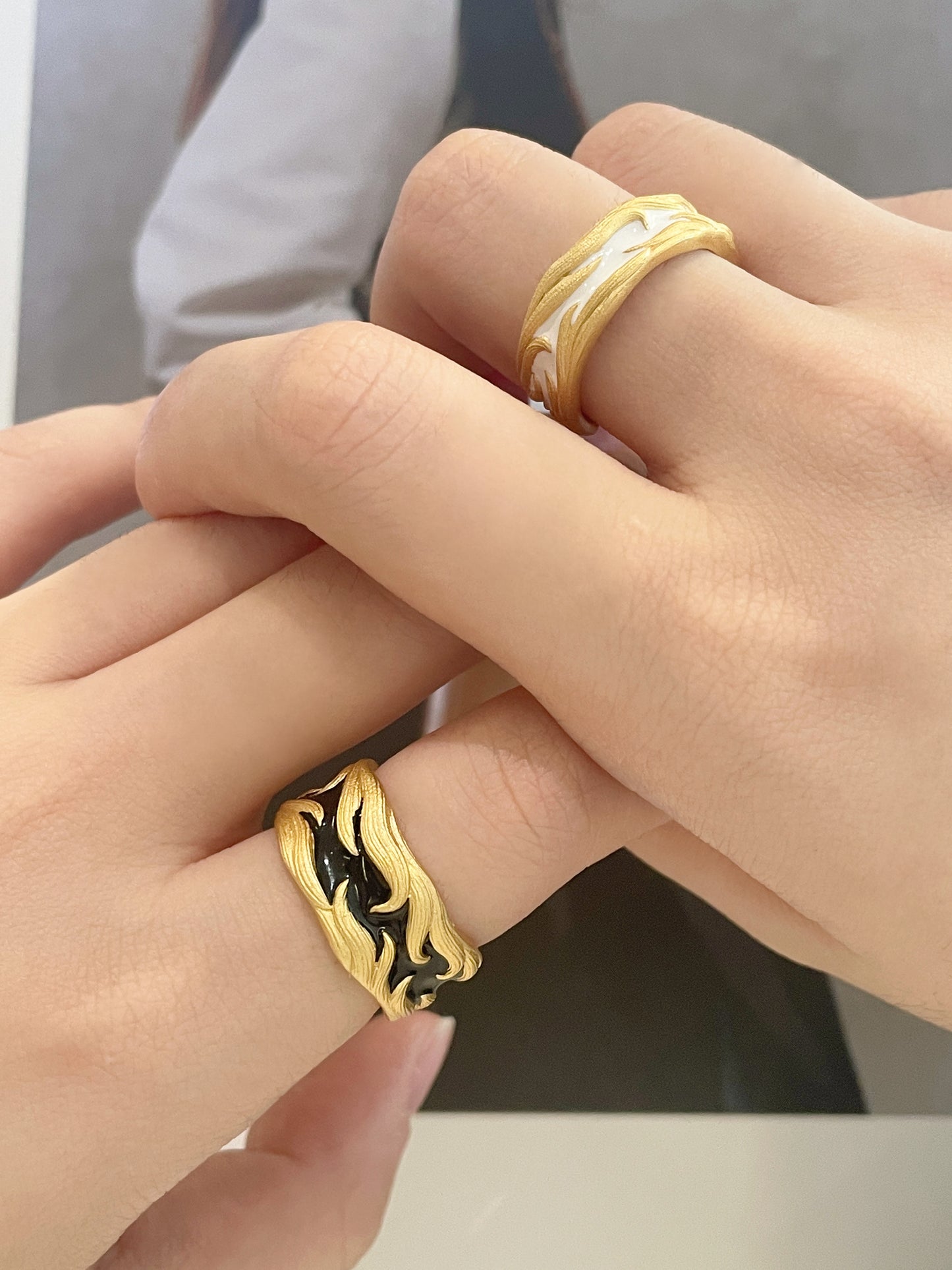 Man ring White Fox Naruto's Fox couple ring Adjustable s925 ring Enamel