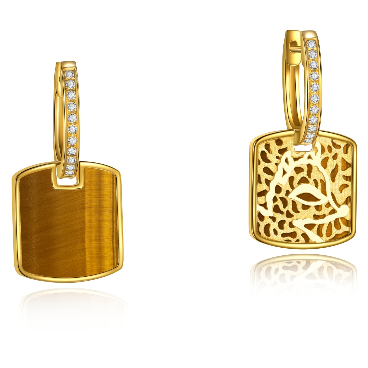 Golston ™ Impression 18K Yellow Gold & Diamond &Tiger Eye Earrings