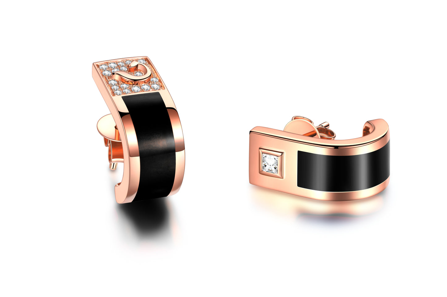 Golston Eng™ 18K Gold Rose Enamel Diamond Stud Earrings