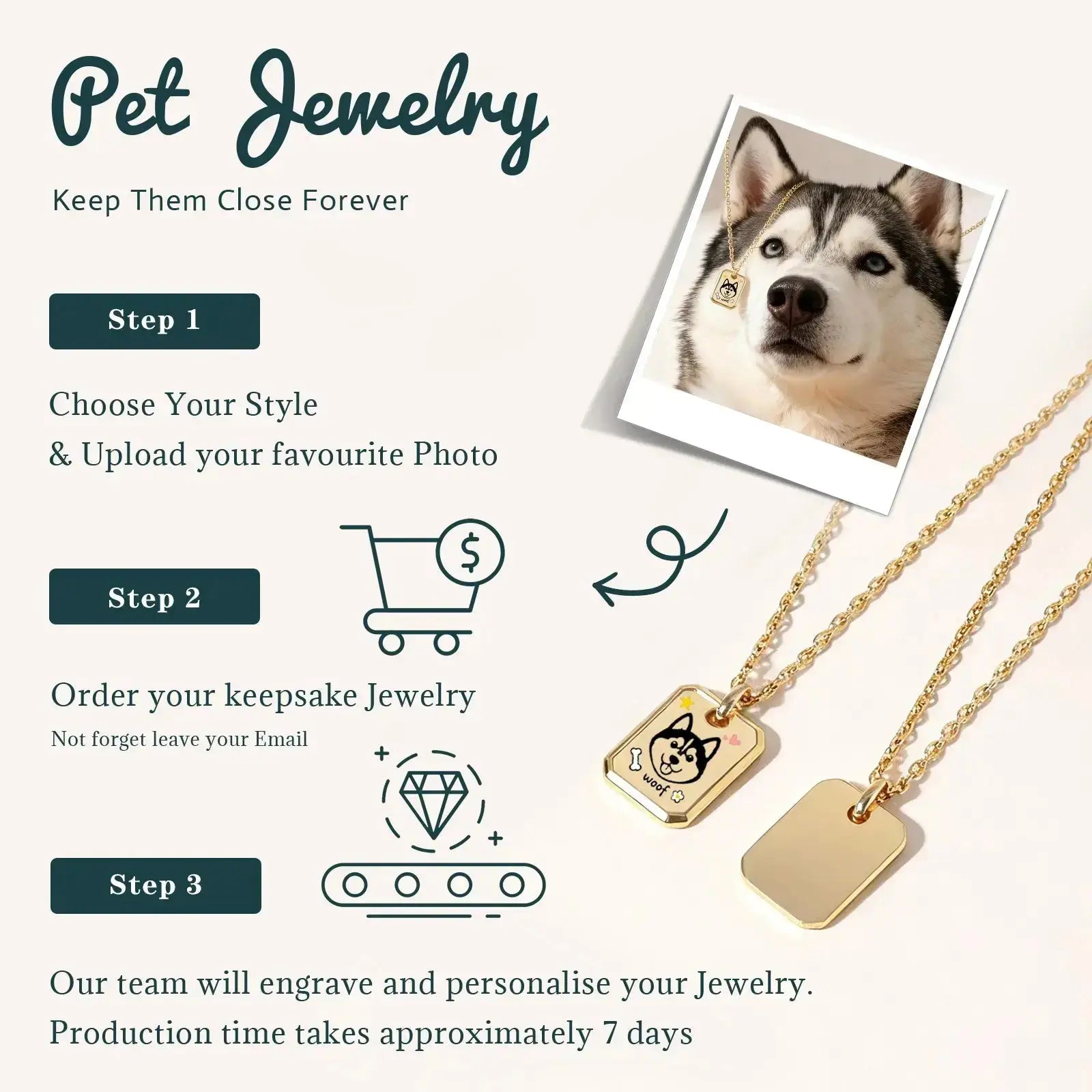 18k Gold Plated Sterling Sliver Custom Pet Portrait Pendant Necklace | Thick Chain | Birthstone Charms