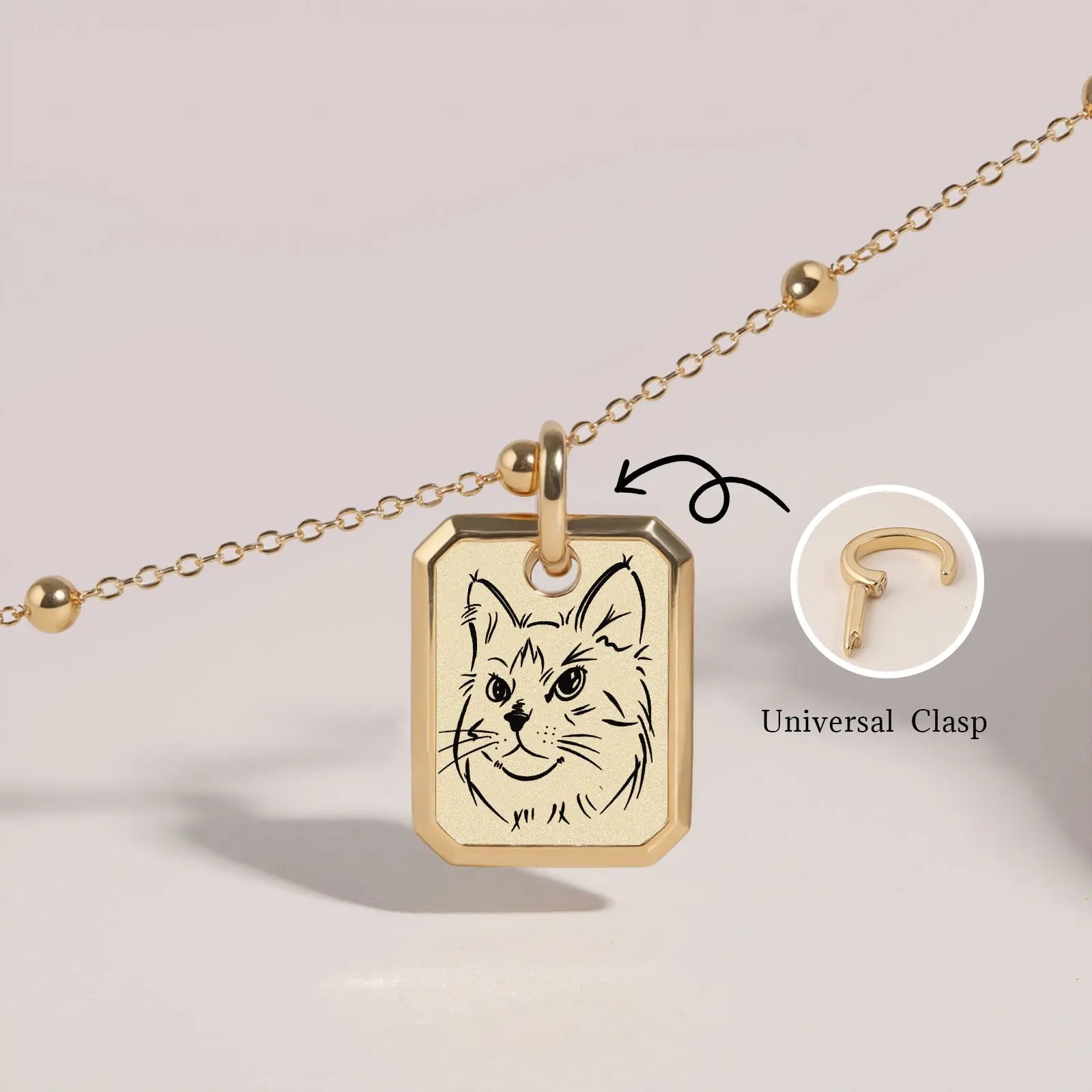 18k Gold Plated Sterling Sliver Custom Pet Portrait Pendant Necklace | Bobble Chain | Birthstone Charms