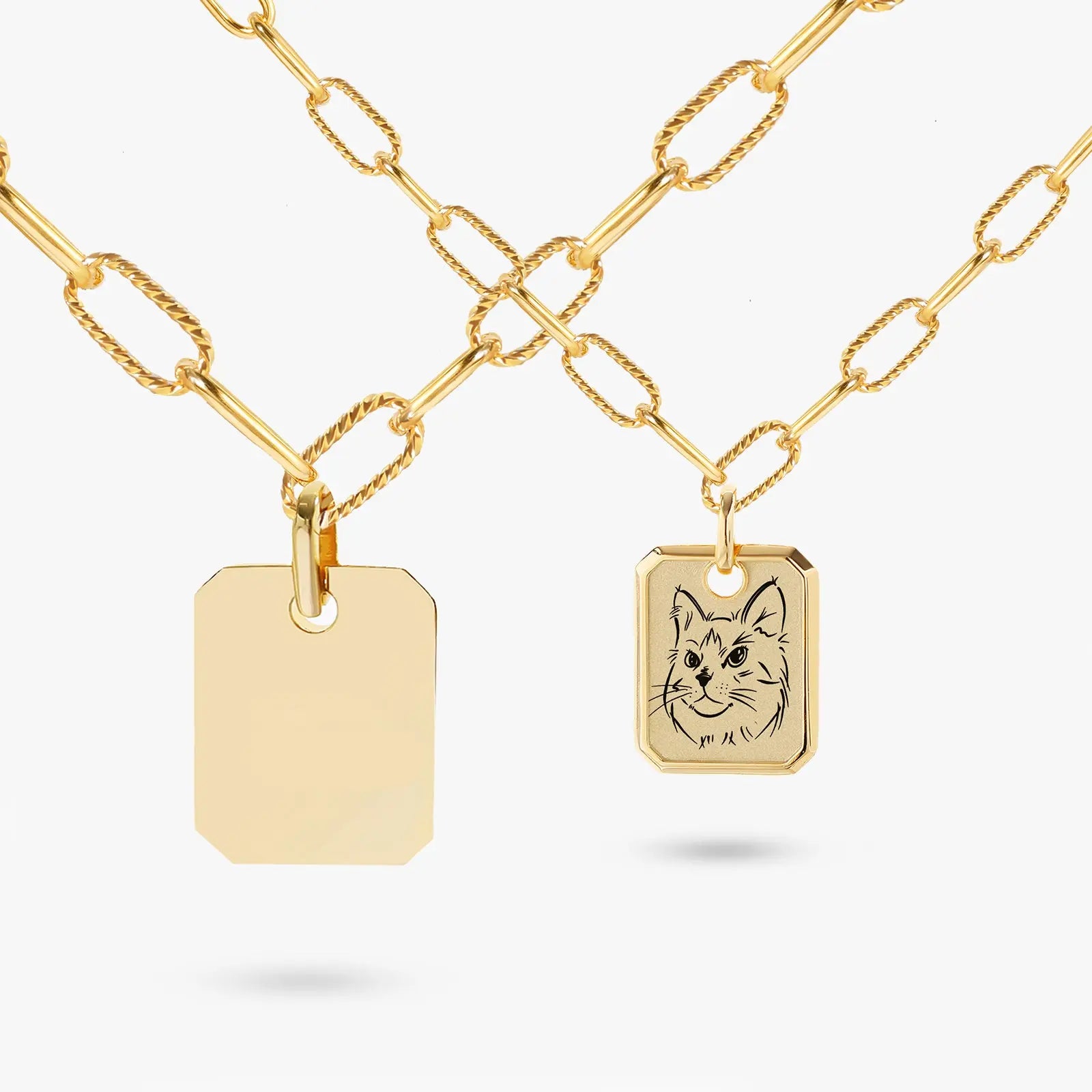 18k Gold Plated Sterling Sliver Custom Pet Portrait Pendant Necklace| Thick Chain | Birthstone Charms