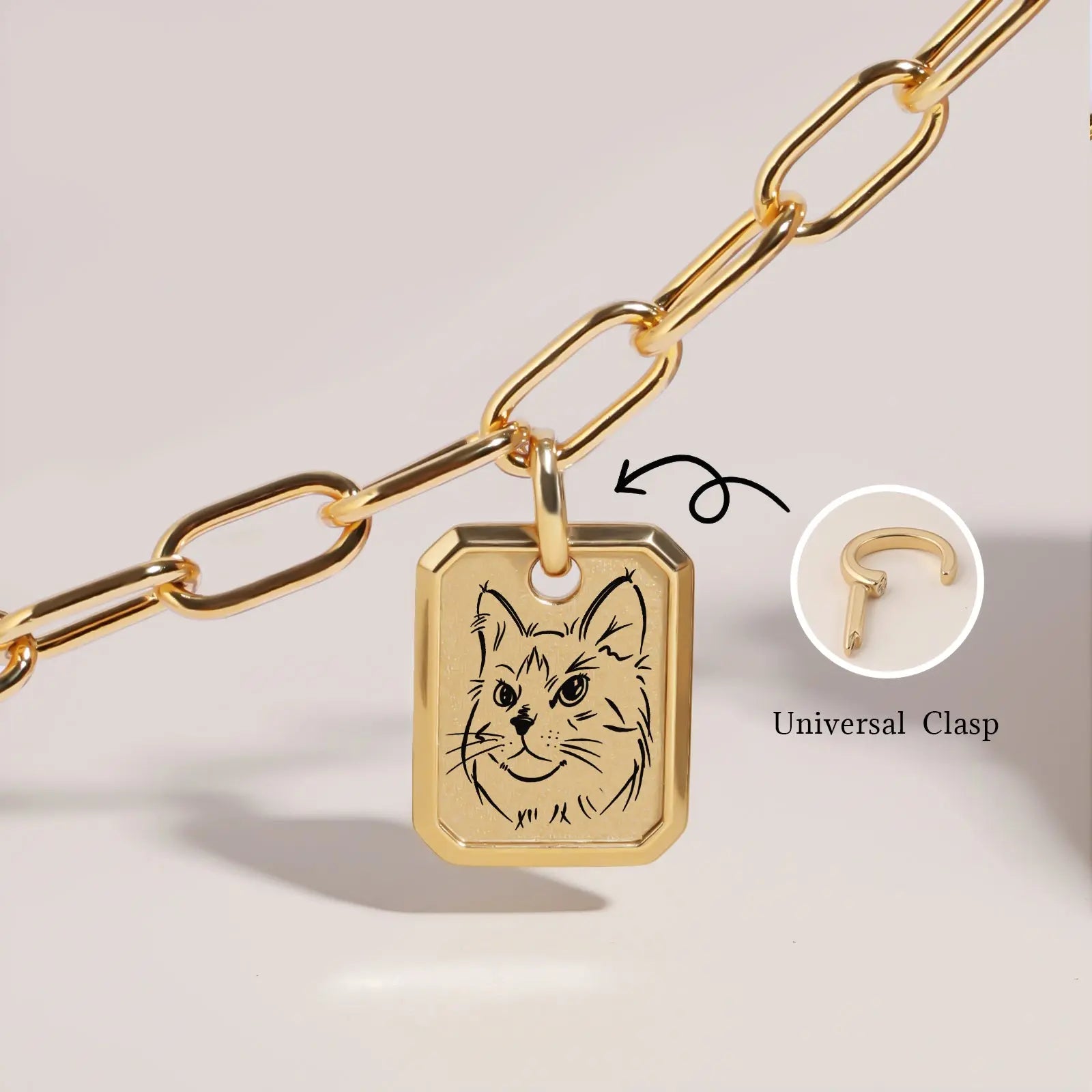 18k Gold Plated Sterling Sliver Custom Pet Portrait Pendant Necklace | Thick Chain | Birthstone Charms