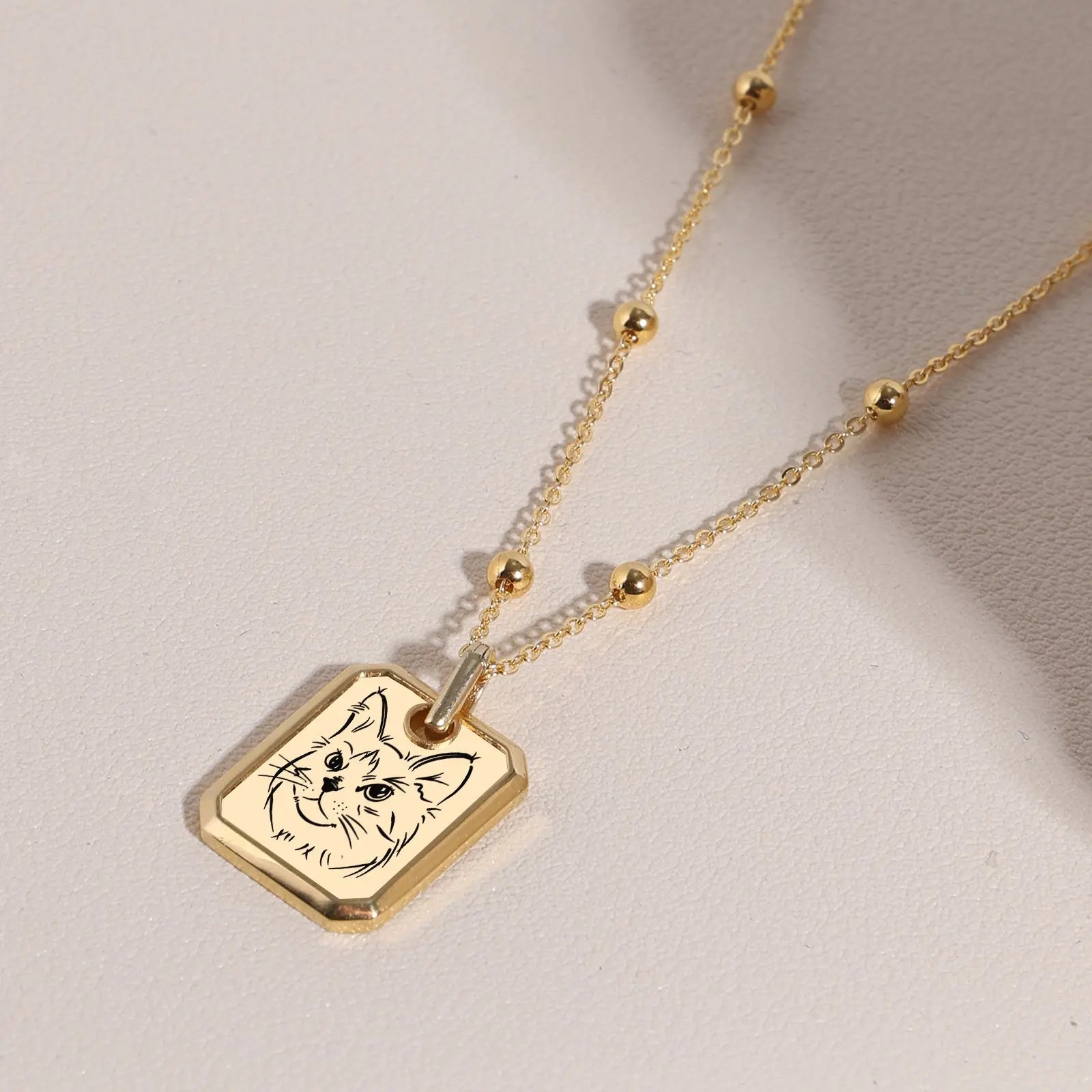 18k Gold Plated Sterling Sliver Custom Pet Portrait Pendant Necklace | Bobble Chain | Birthstone Charms