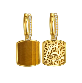 Golston ™ Impression 18K Yellow Gold & Diamond &Tiger Eye Earrings