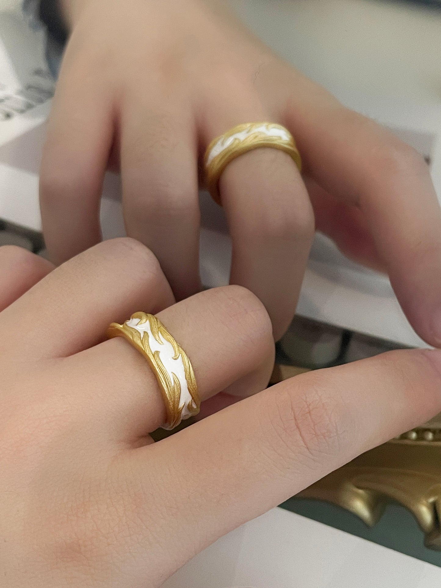 Man ring White Fox Naruto's Fox couple ring Adjustable s925 ring Enamel