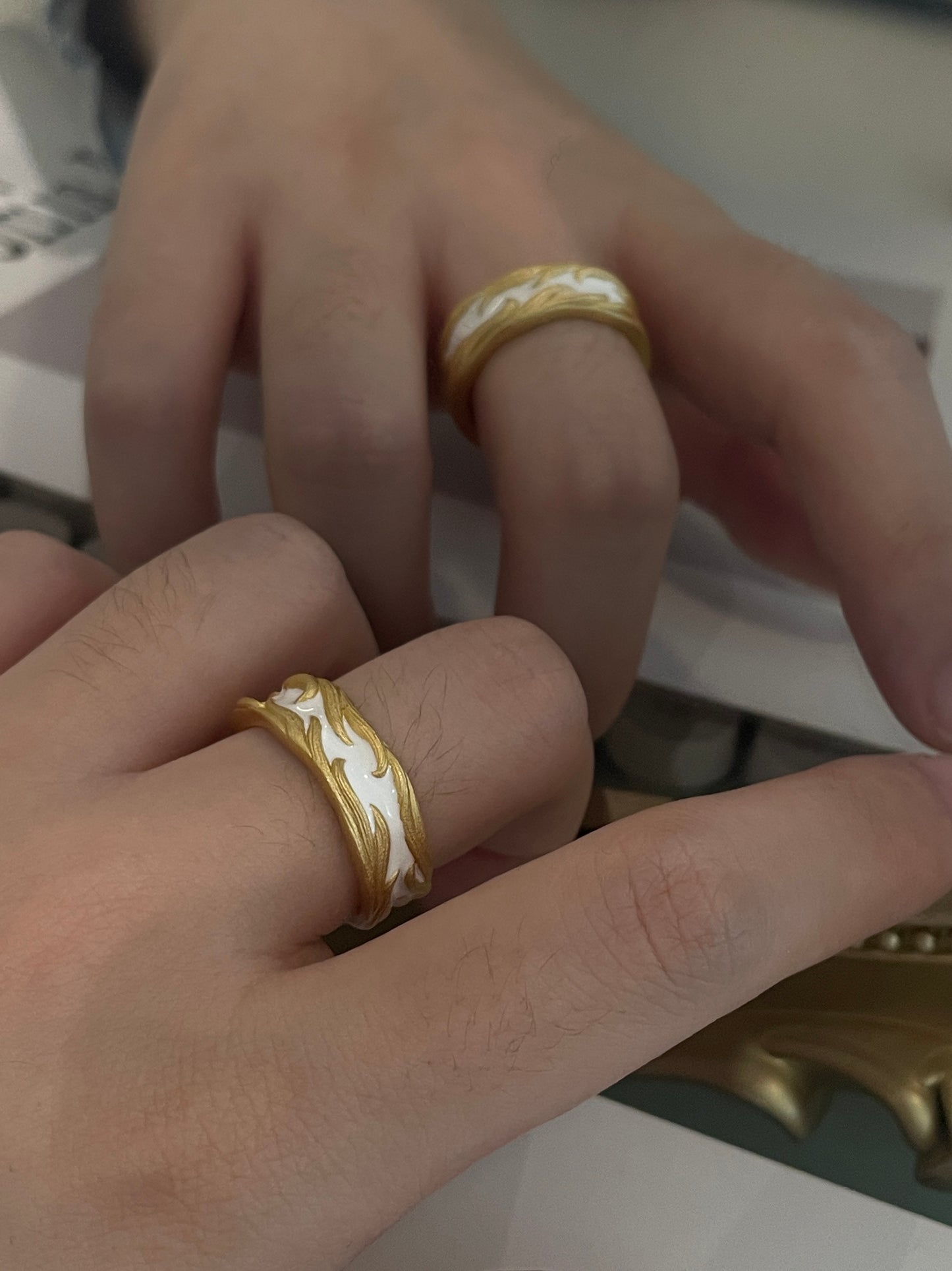 Man ring White Fox Naruto's Fox couple ring Adjustable s925 ring Enamel