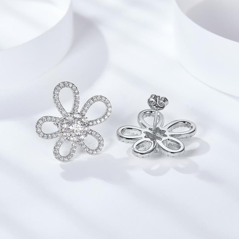 Golston™ 1ct Big Five-leaved flower Mosan Diamond Earrings, S925 Sliver*