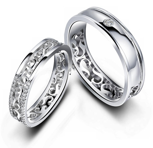 Golston Wedding™ Diamond 18K Gold Couple Rings ENGRAVING*