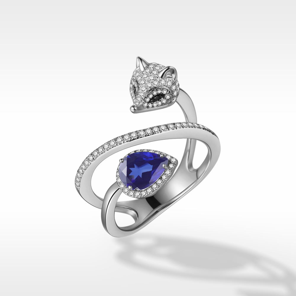White Fox Drop-Shaped December Birthstone Ring