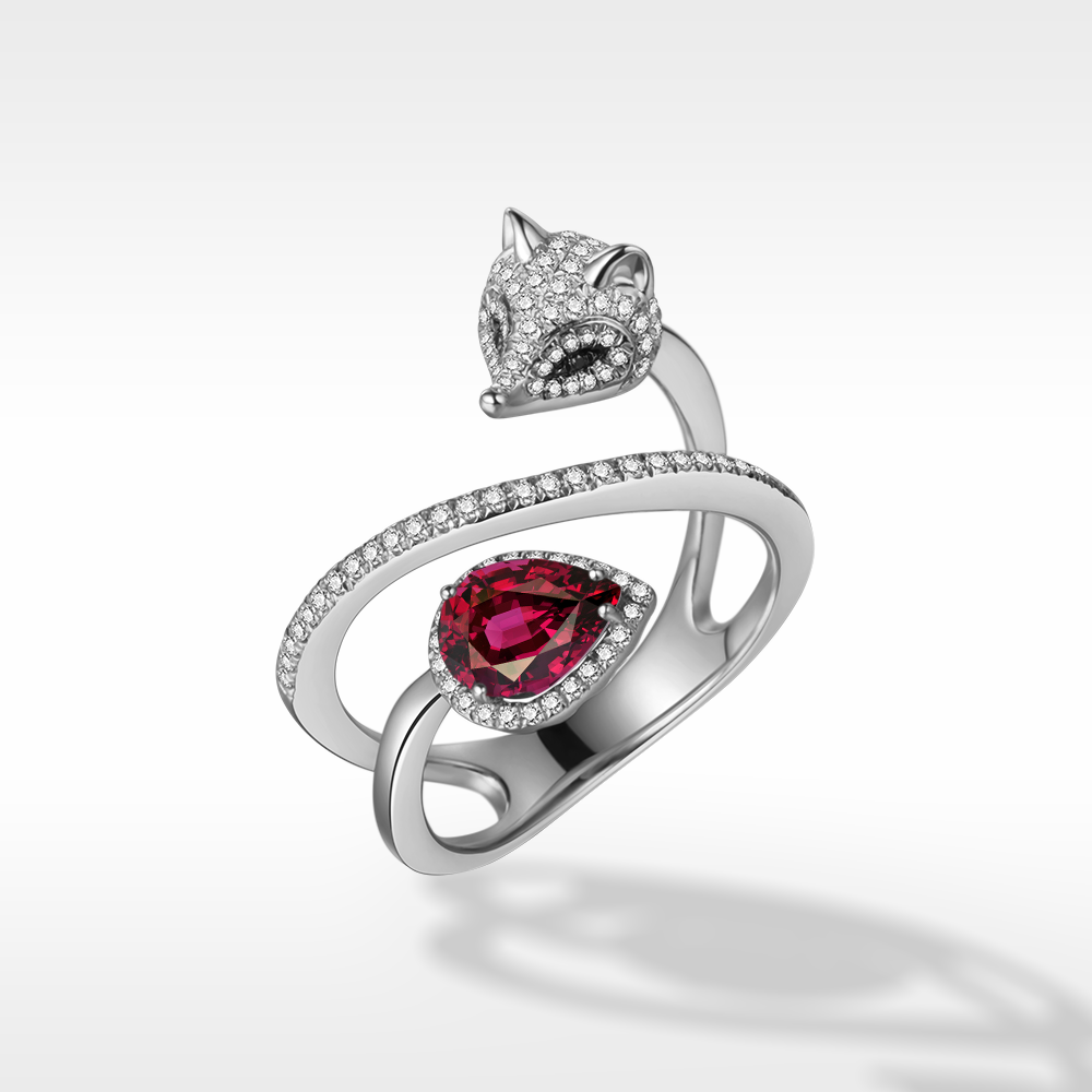 White Fox Drop-Shaped January Birthstone Ring