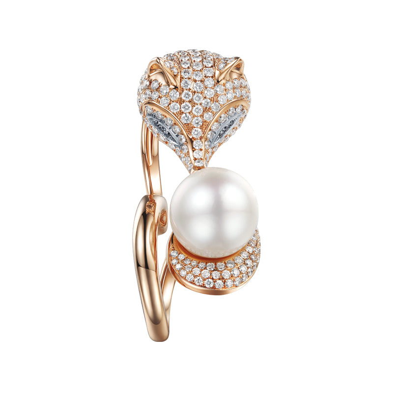 Golston Luxury 18K Rose Gold White Fox Diamond Ring