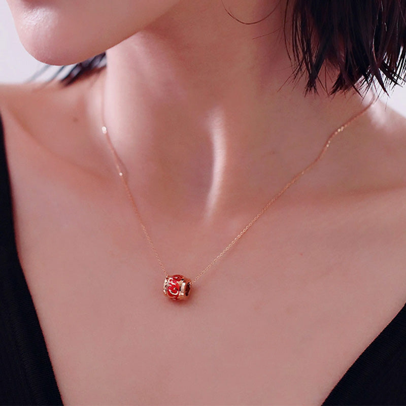 Golston Eng™ 18K Rose Gold&Diamond Red Enamel Necklace