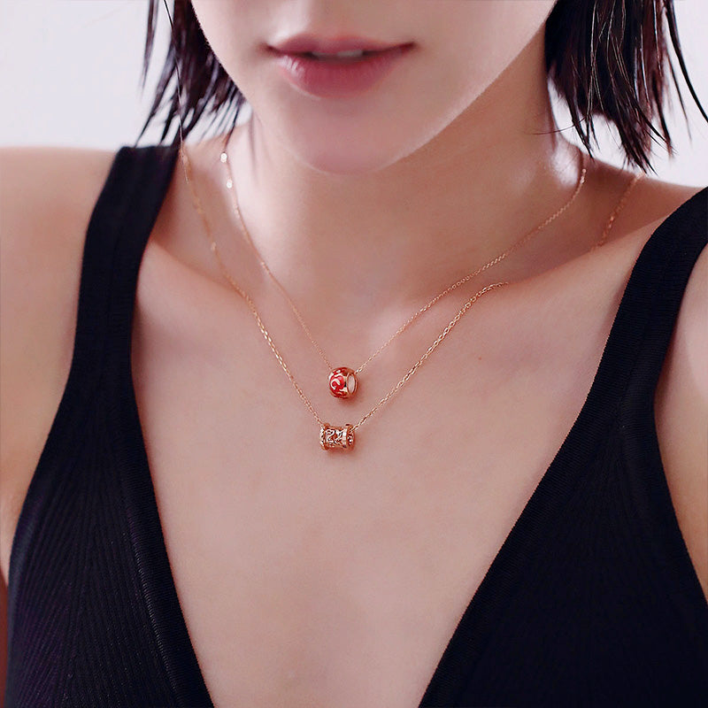 Golston Eng™ 18K Rose Gold&Diamond Red Enamel Necklace