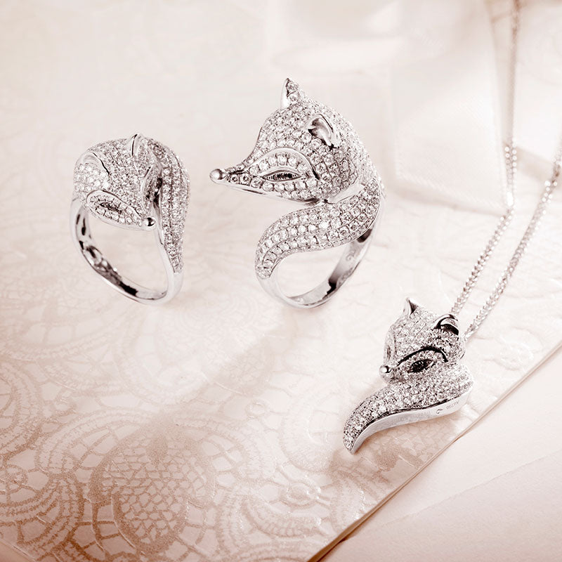 Golston Luxury™ 18K White Gold White Fox Diamond Ring
