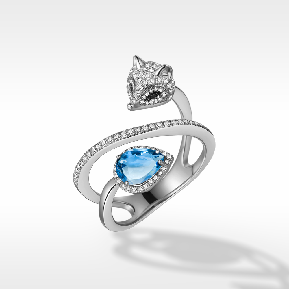 White Fox Drop-Shaped March Birthstone Ring