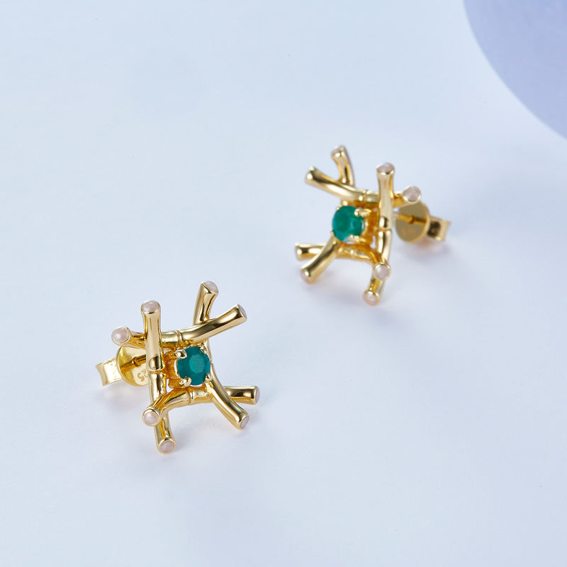Green Onyx Bamboo Studs