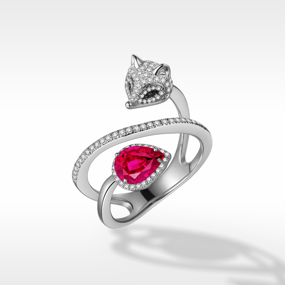 White Fox Drop-Shaped July Birthstone Ring