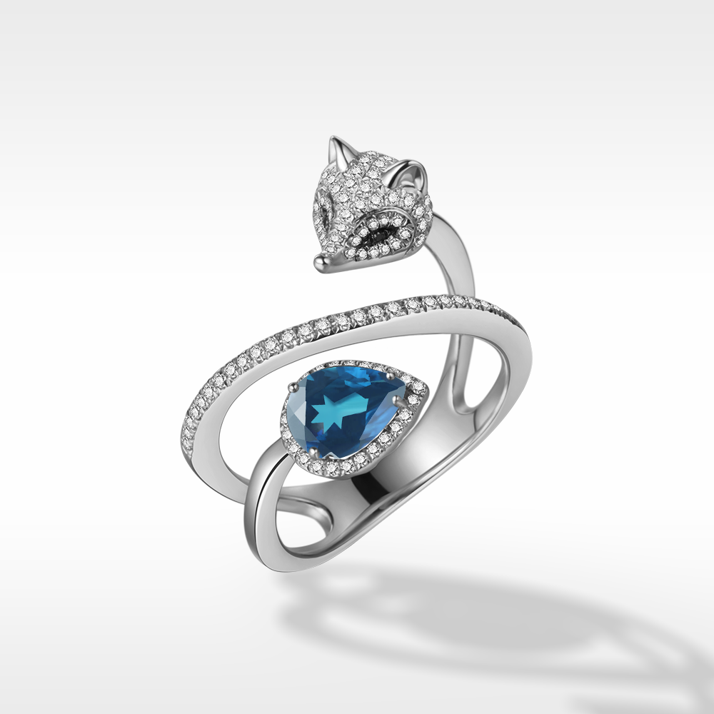 White Fox Drop-Shaped September Birthstone Ring