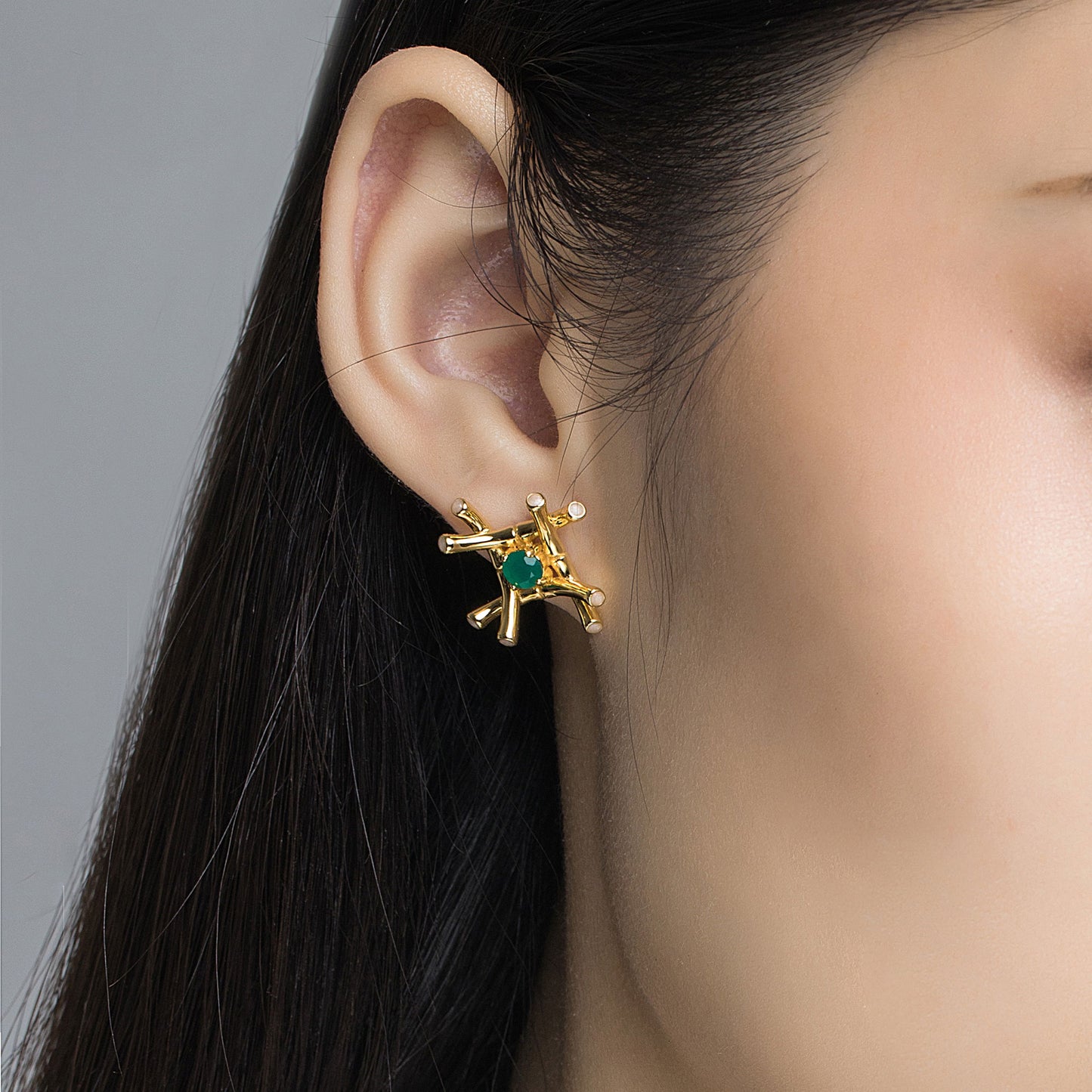 Green Onyx Bamboo Studs
