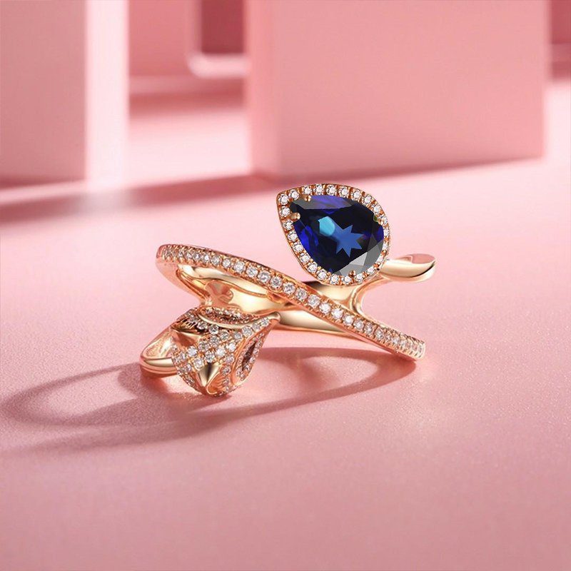 White Fox Drop-Shaped September Birthstone Ring