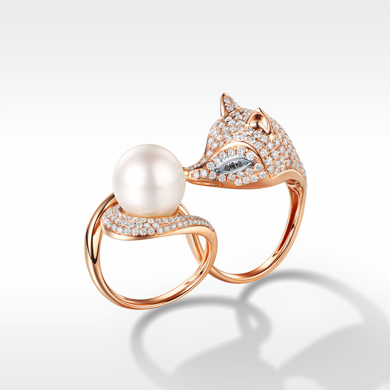 Golston Luxury 18K Rose Gold White Fox Diamond Ring