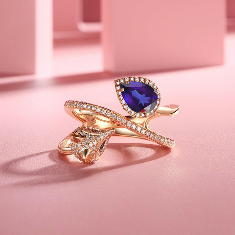 White Fox Drop-Shaped December Birthstone Ring