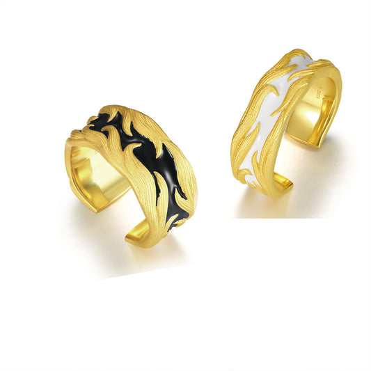 Man ring White Fox Naruto's Fox couple ring Adjustable s925 ring Enamel