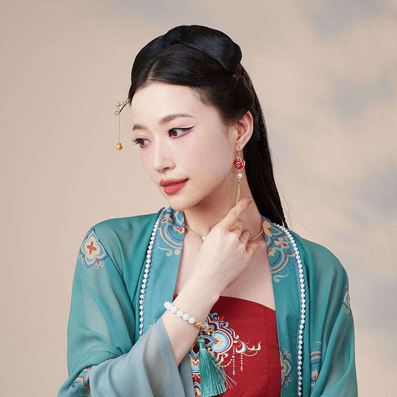 Neo™  Chinese  Enamel Fresh Water Pearl Dangling Earings S925 Vermeil Earings