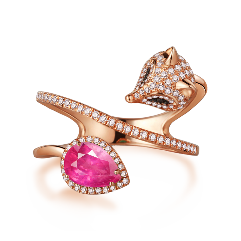Cunning Muse Luxury White Fox Birth Ring With 14K Rose Gold Vermeil & Crystal