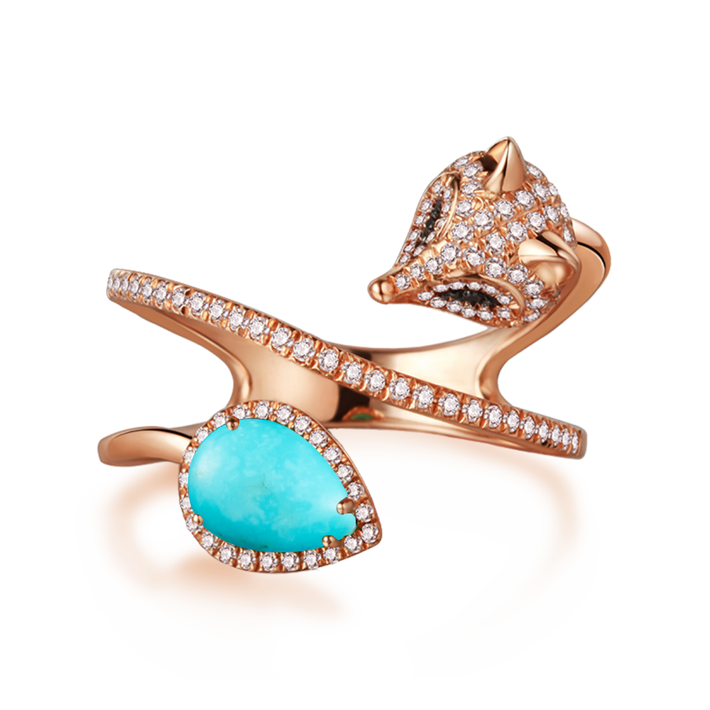 Cunning Muse Luxury White Fox Birth Ring With 14K Rose Gold Vermeil & Crystal