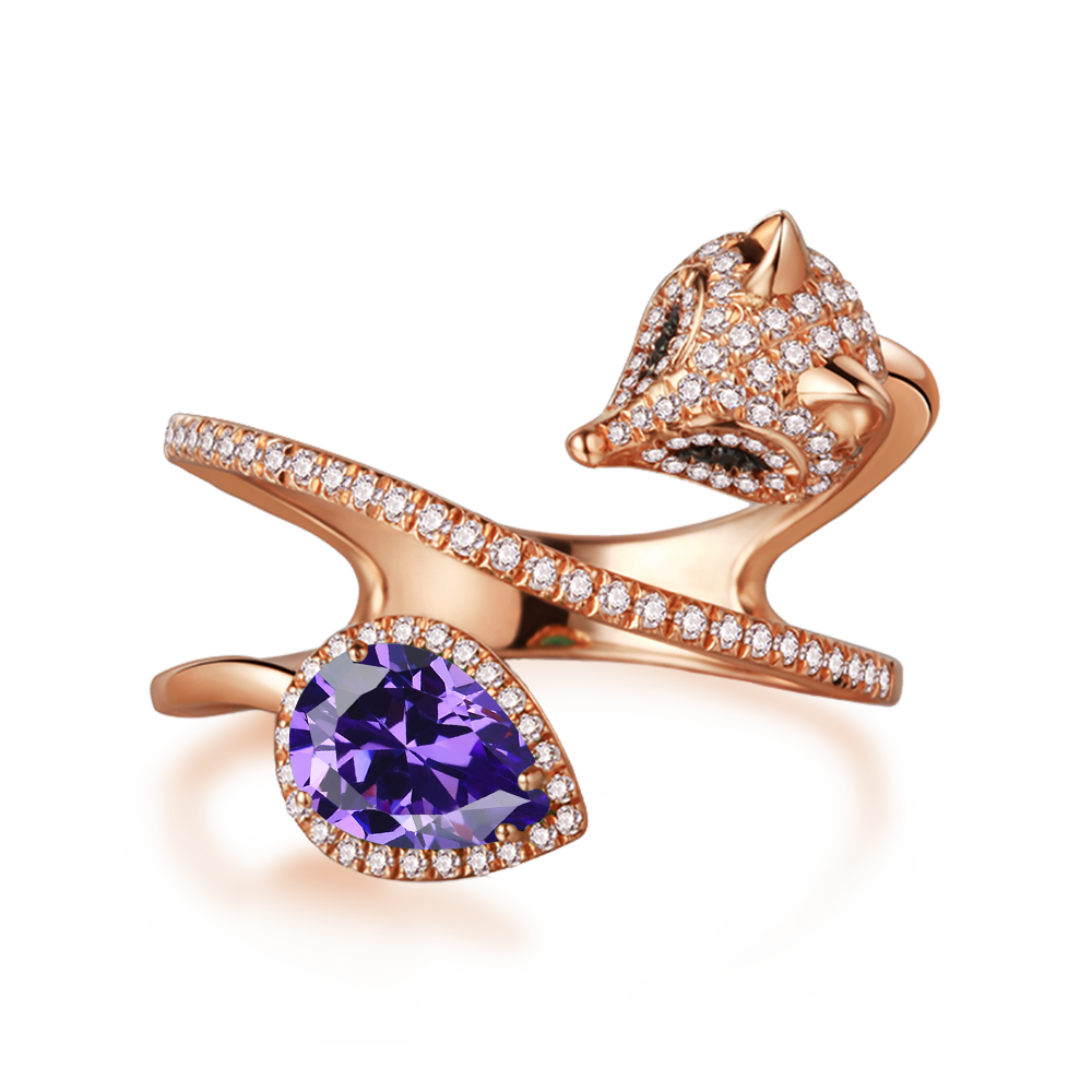 Cunning Muse Luxury White Fox Birth Ring With 14K Rose Gold Vermeil & Crystal