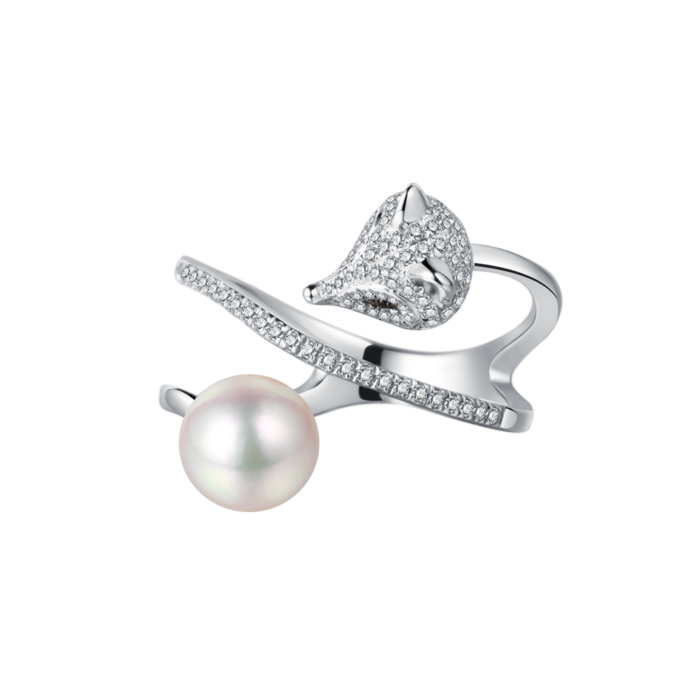 Cunning Muse Luxury White Fox Birth Ring With 14K Rose Gold Vermeil & Crystal