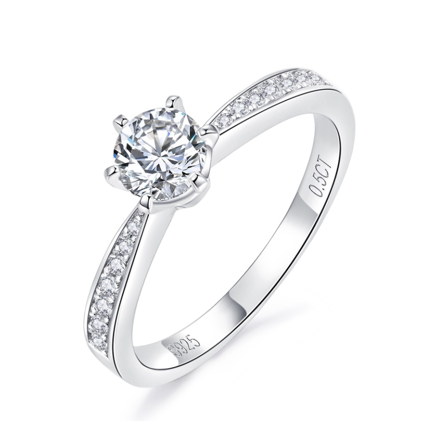 S925 Silver Six-prong  Moissanite Diamond Ring