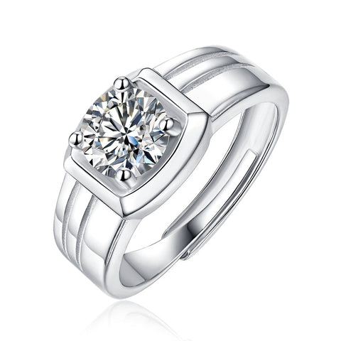 S925 Silver Adjustable Moissanite Simple men's ring R9131-6.5