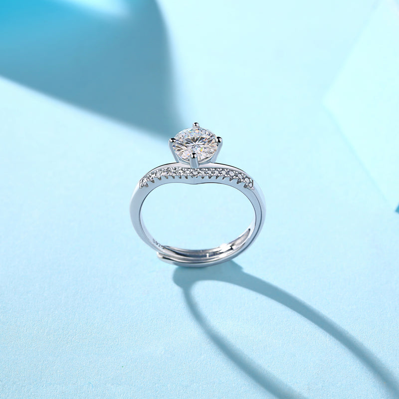 S925 Silver Adjustable Moissanite Princess Crown Rings R9210-6.5