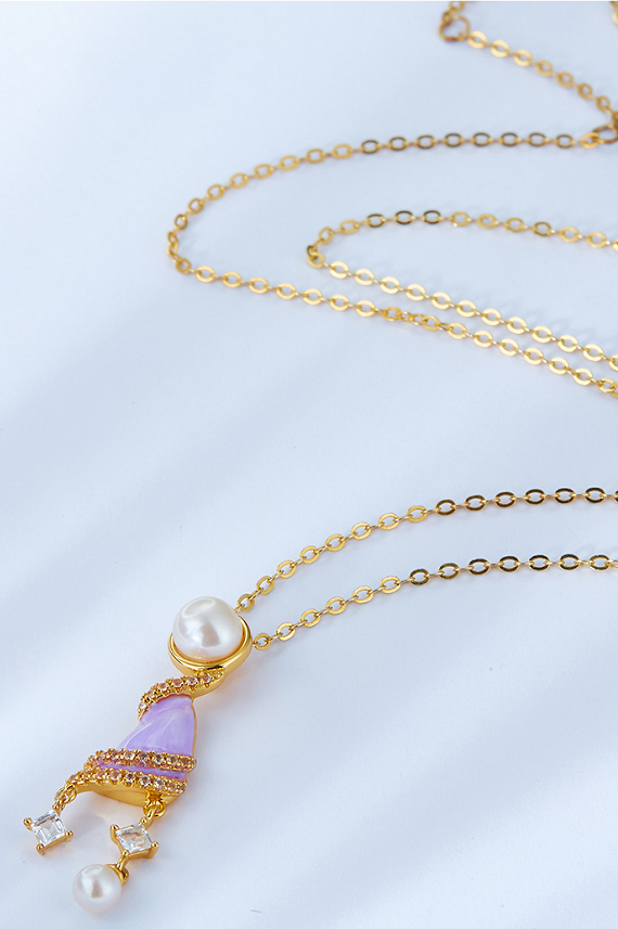 Golston Enamelled Pearl Topaz Silver Chimes Necklaces