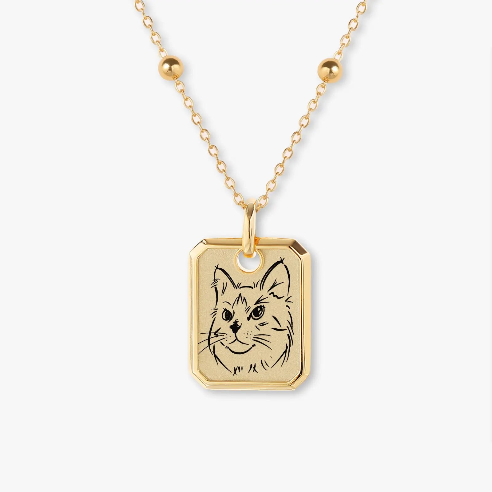 18k Gold Plated Sterling Sliver Custom Pet Portrait Pendant Necklace | Bobble Chain | Birthstone Charms
