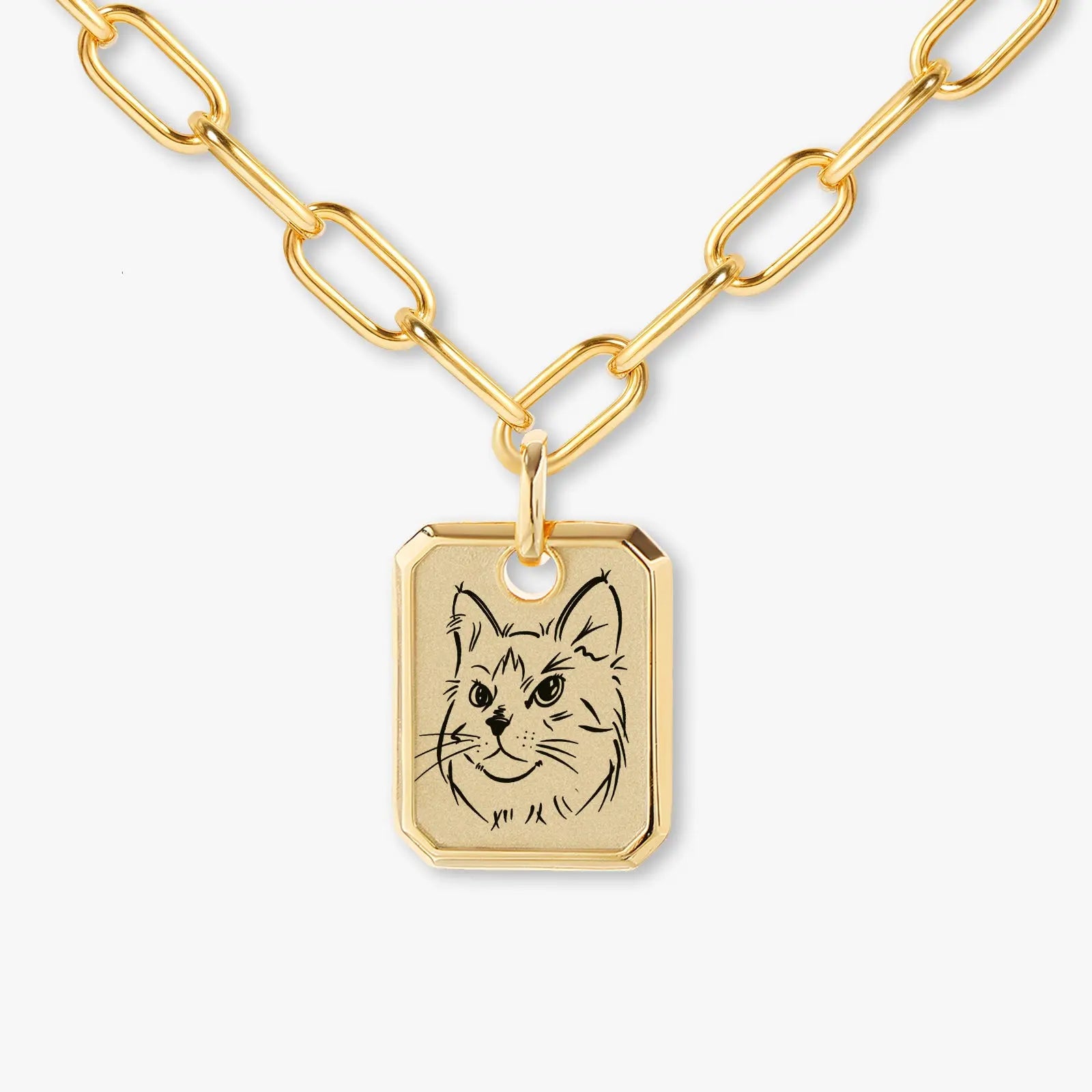 18k Gold Plated Sterling Sliver Custom Pet Portrait Pendant Necklace | Thick Chain | Birthstone Charms