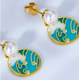 Golston Enamelled Fresh Water Pearl Tidal Rise Silver Stud Earrings
