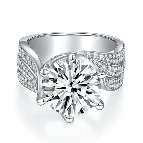 S925 Silver Moissanite Diamond Ring Wedding 5ct Ring Deep Sea Coral R3-0011