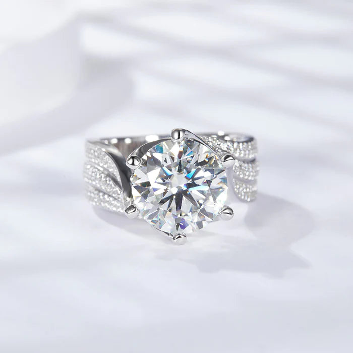 S925 Silver Moissanite Diamond Ring Wedding 5ct Ring Deep Sea Coral R3-0011