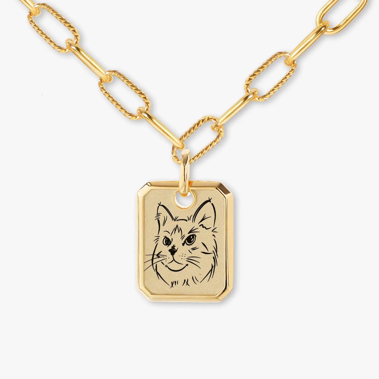 18k Gold Plated Sterling Sliver Custom Pet Portrait Pendant Necklace| Thick Chain | Birthstone Charms