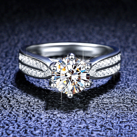 Sterling Silver Moissanite Six-claw Ring   Wedding Ring