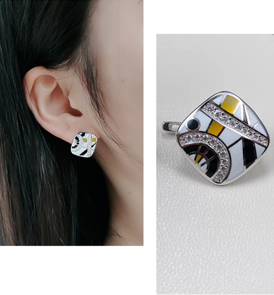 Golston Enamelled  Clownfish Silver Stud Earrings
