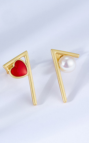Golston Enamelled Pearl Love Corner Silver Earrings